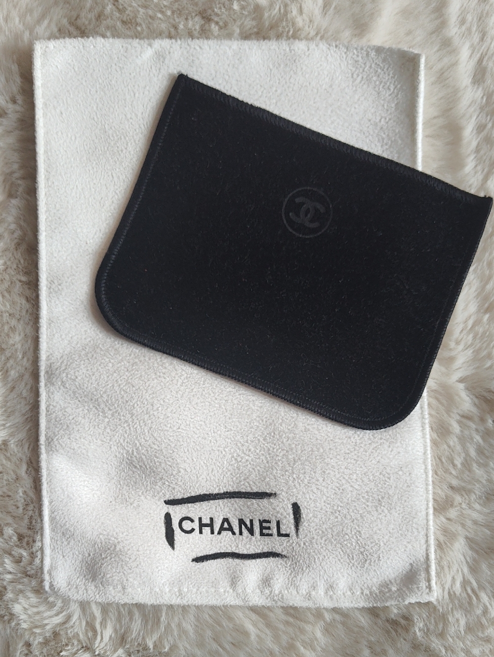 CHANEL Set Of 2 Velvet Pouches with Embossed CC And Chanel Logos